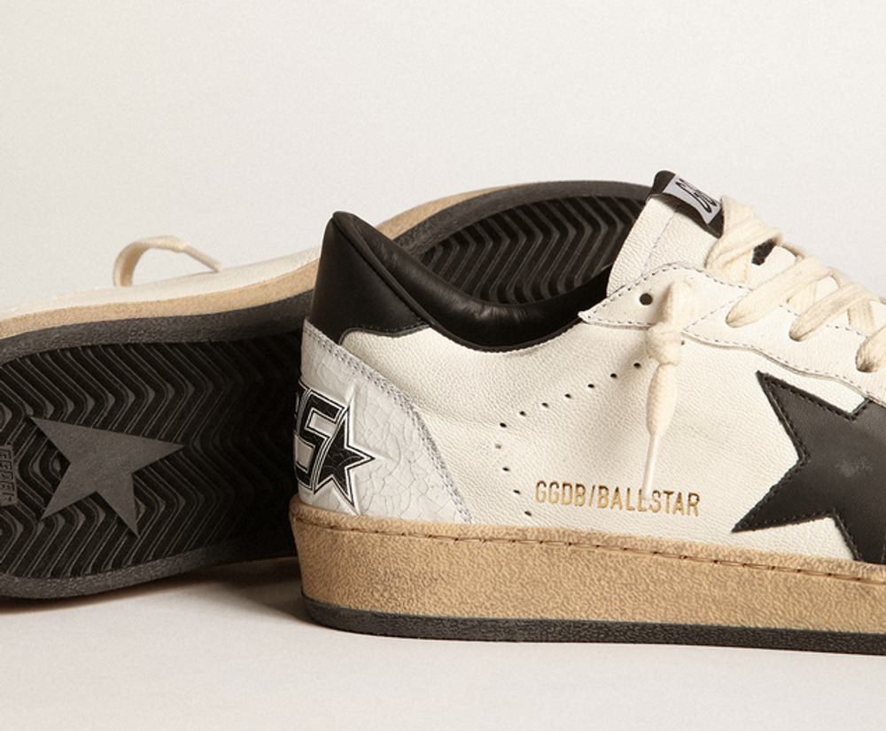 Women's Ball Star sneakers in white nappa leather with black leather star and heel tab