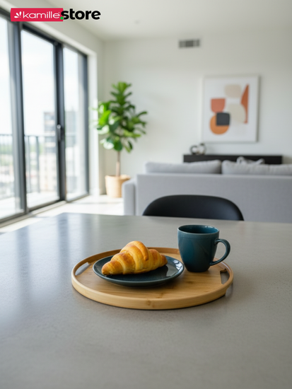 Поднос круглый 35х2 см. бамбуковый с бортиком и ручками