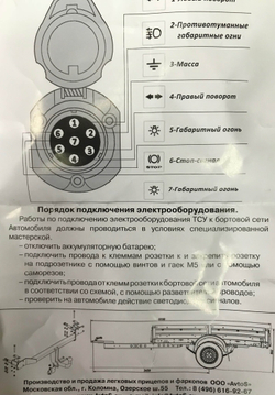 Универсальная электрика к фаркопу Avtos 1,9 метра U1-1,9 (На все модели фаркопов, в комплекте с колпачком.)