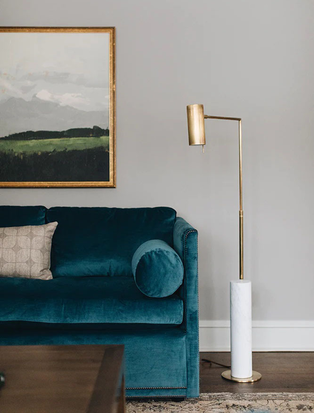 Alma Floor Lamp in Antique-Burnished Brass and White Marble