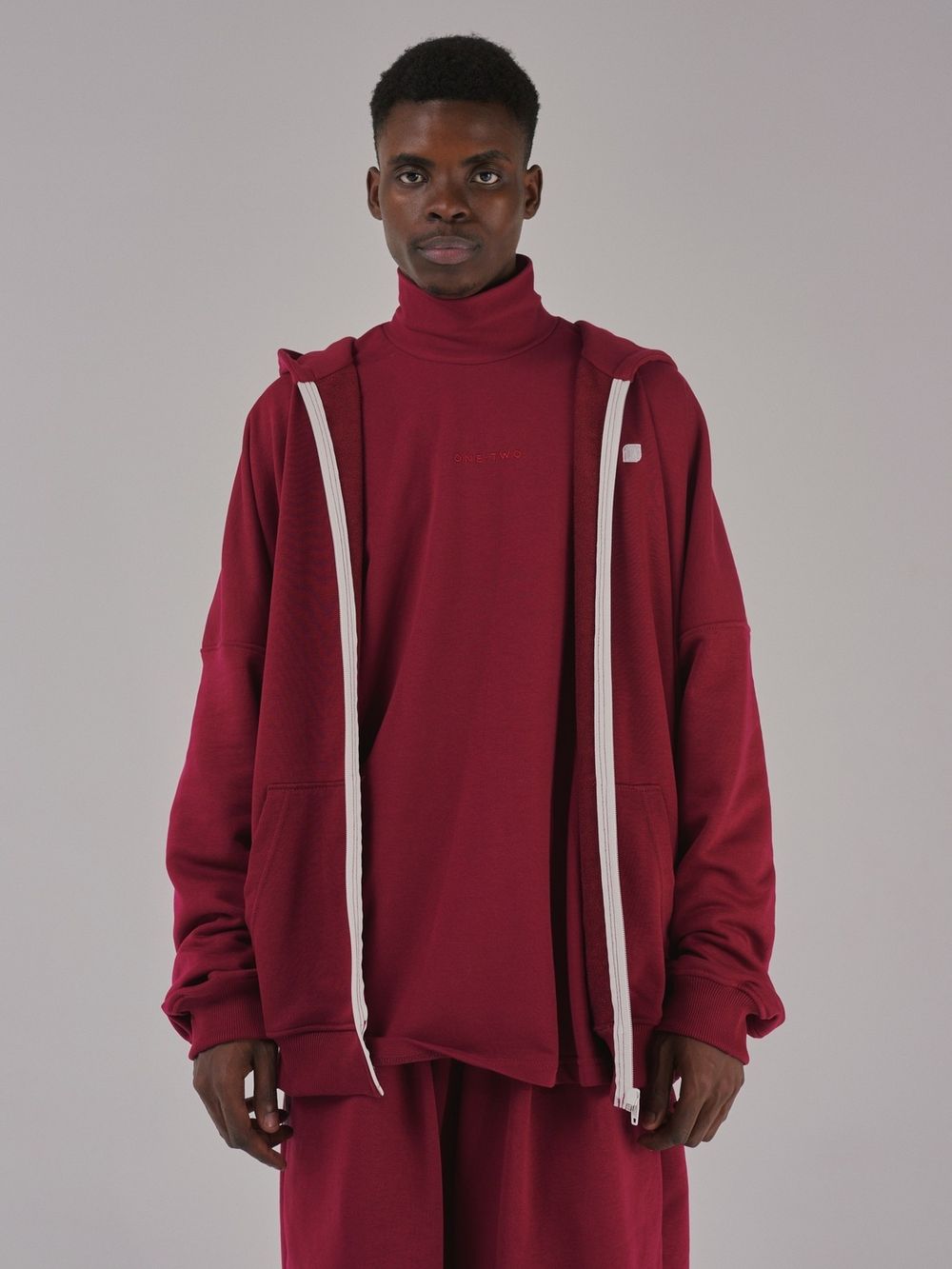 Лонгслив One Two High Neck Logo Beaujolais бордовый