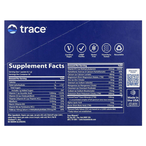 Trace, Power Pak, ягоды асаи, 30 пакетиков в виде стиков по 6,1 г (0,22 унции)
