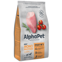 Сухой корм ALPHAPET Monoprotein Superpremium для взрослых собак средних и крупных пород из индейки - 2 кг