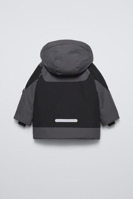 ZARA НЕПРОМОКАЕМАЯ ВЕТРОЗАЩИТНАЯ КУРТКА С КАПЮШОНОМ, ЧЕРНЫЙ