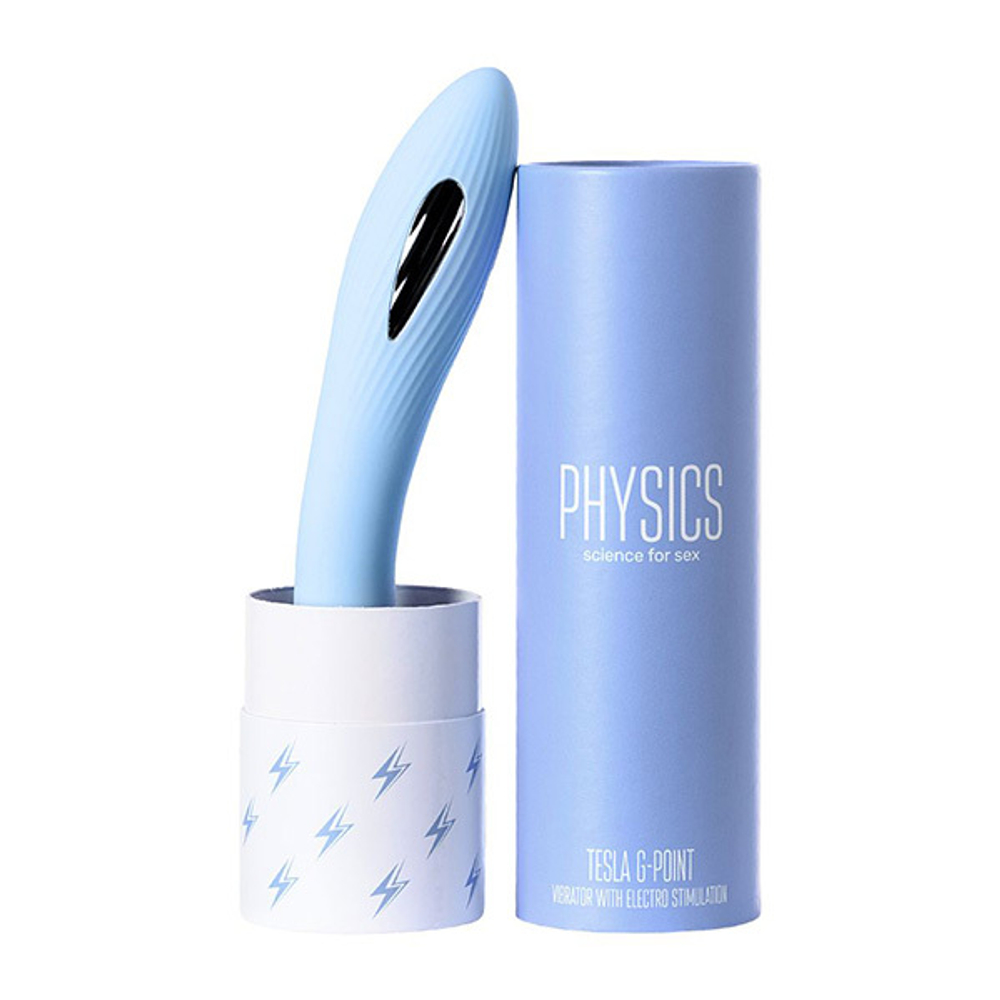 Голубой силиконовый вибратор 21см с электростимуляцией ToyFa Physics Tesla Gpoint 796004