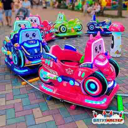 Детский рельсовый поезд с машинками «Поехали!», 6 машинок, 6 мест