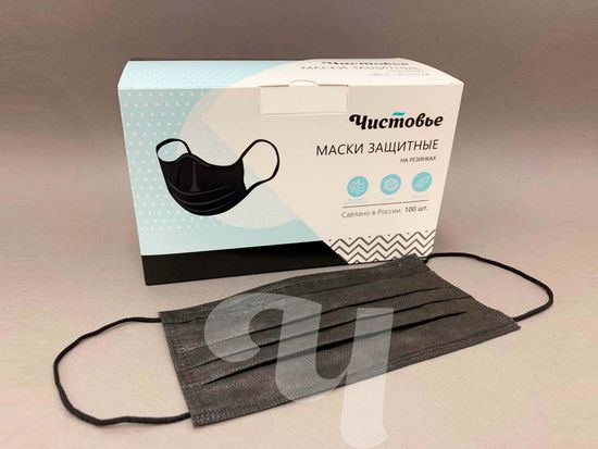 Маска Чистовье трехслойная медицинская (100 шт/уп) черные