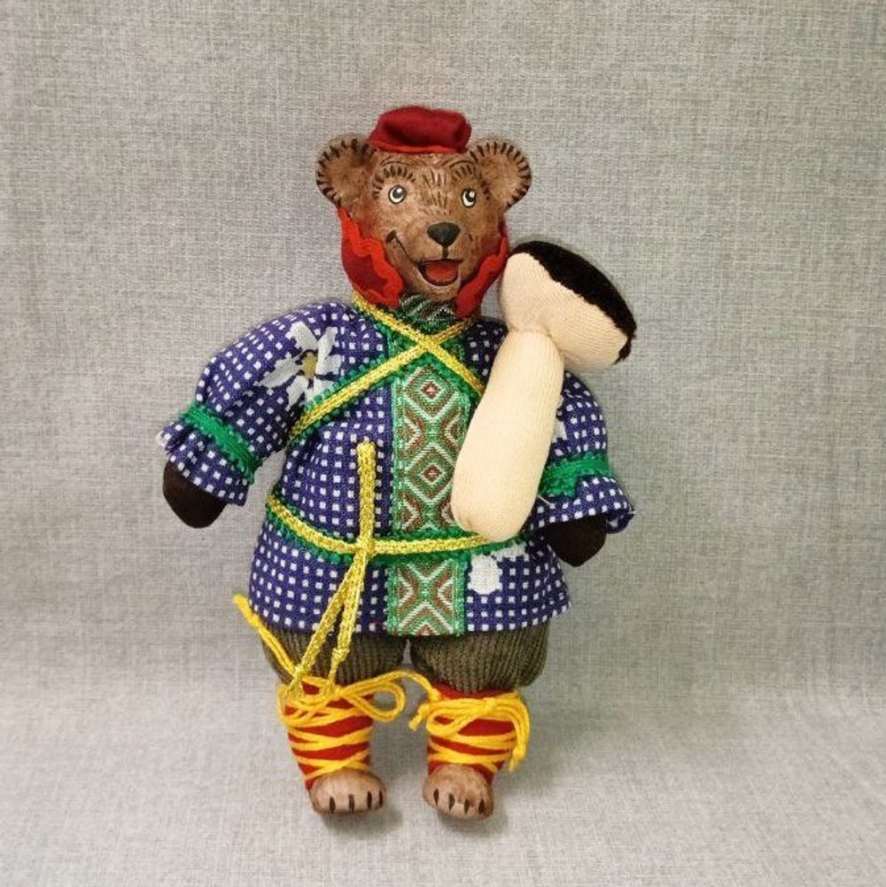 Ёлочная игрушка Медведь в колпаке с грибом