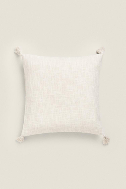 ZARA HOME ЧЕХОЛ ДЛЯ ДЕКОРАТИВНОЙ ПОДУШКИ С ВЫШИВКОЙ И КИСТОЧКАМИ ПО КРАЯМ, РОЗОВЫЙ