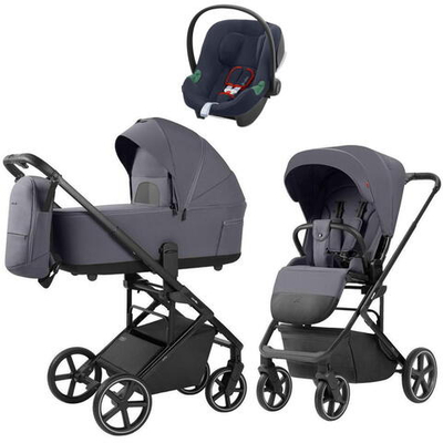 Коляска Carrello Alfa CRL-6522 2025 Cybex Aton B2 i-Size Bay Blue 3 в 1 Fashion Grey