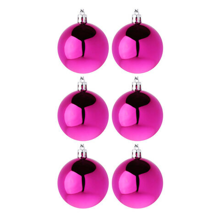Набор елочных шаров 6 см, 6 шт., фуксия, пластик