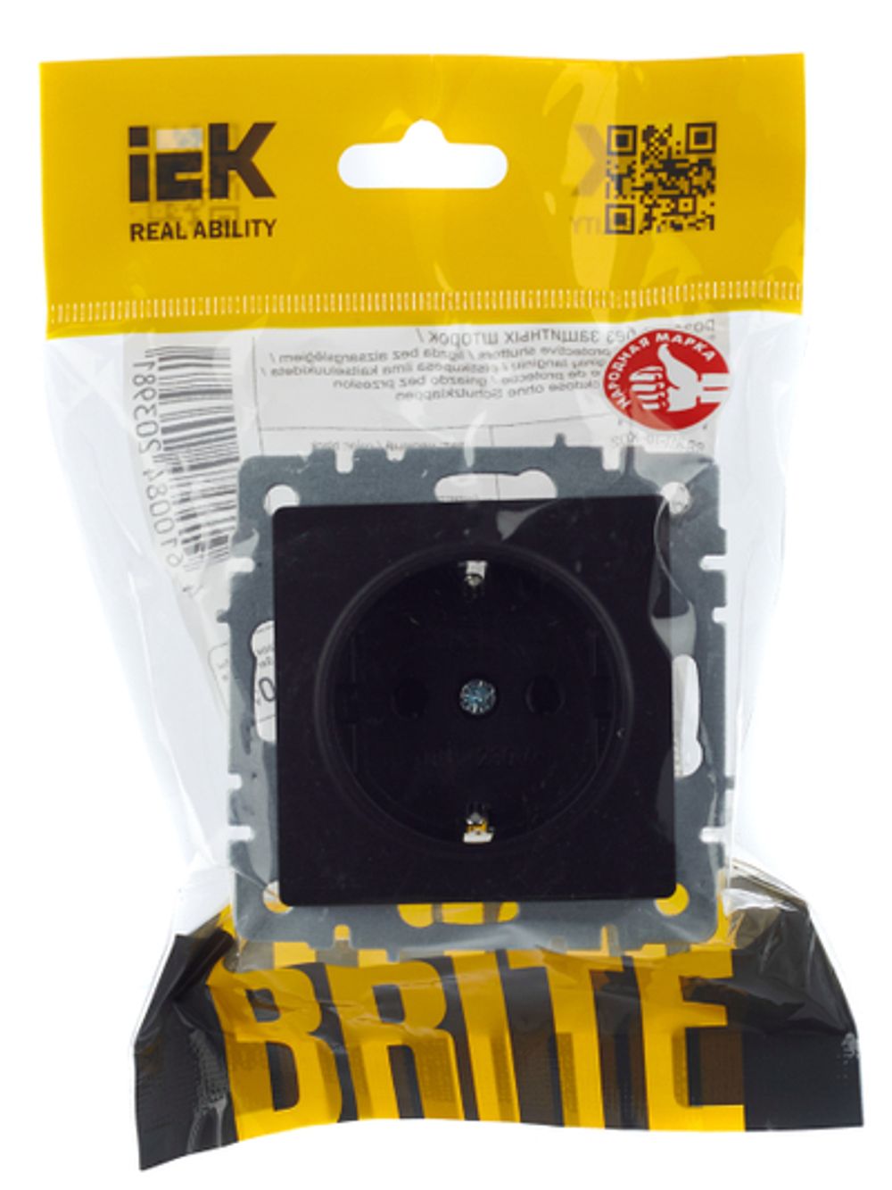 BRITE Розетка 1-местная с заземлением без защитных шторок 16А РС11-1-0-БрЧ черный IEK