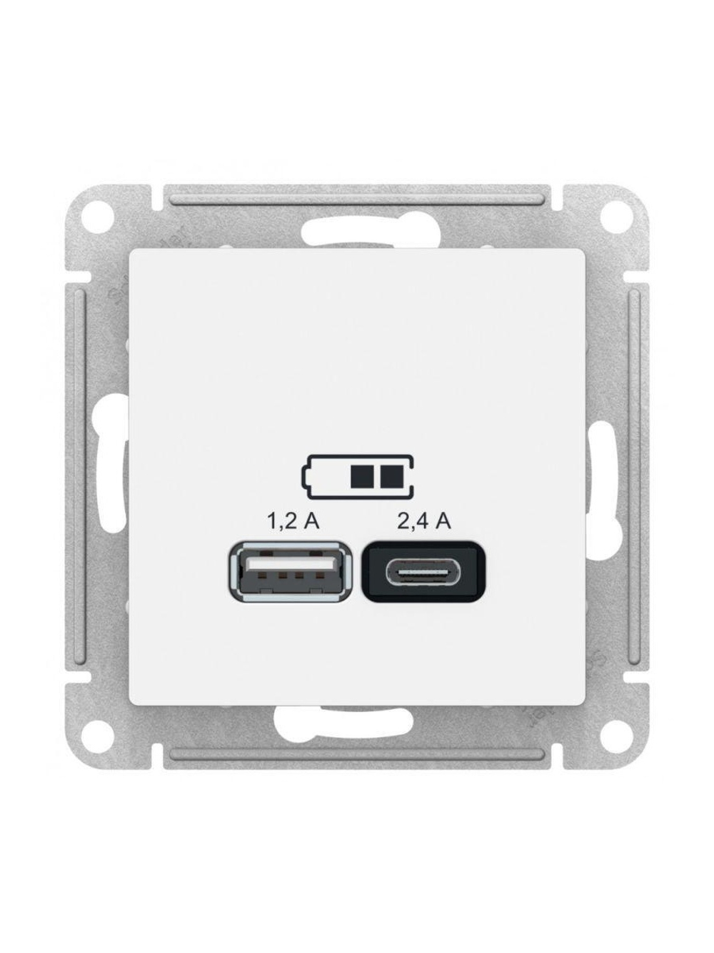 Розетка USB AtlasDesign тип A+C 5В/2.4А 2х5В/1.2А механизм бел. SE ATN000139