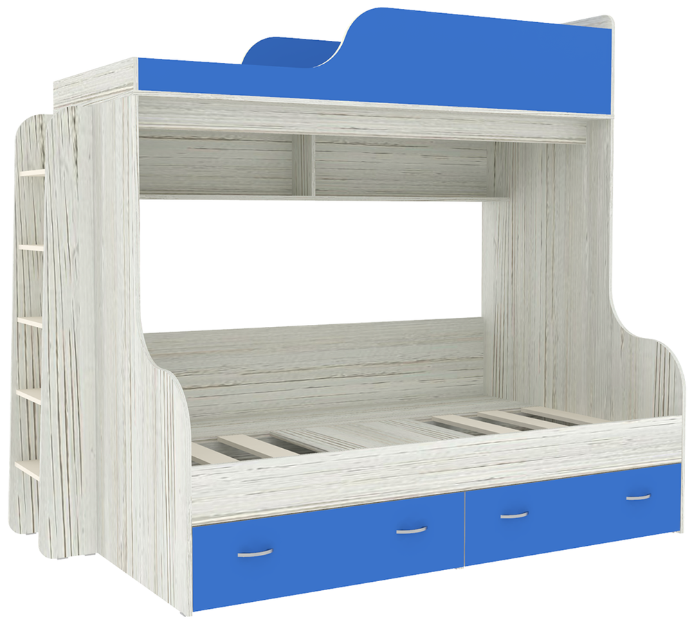 Двухъярусная кровать КарИВи Дуэт-15 с деревянной лестницей Винтерберг Светло-синий, голубой