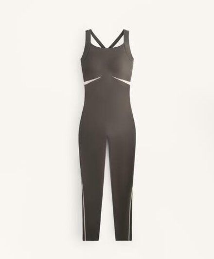 Oysho Длинный комбинезон Compressive со светоотражающими элементами, угольный