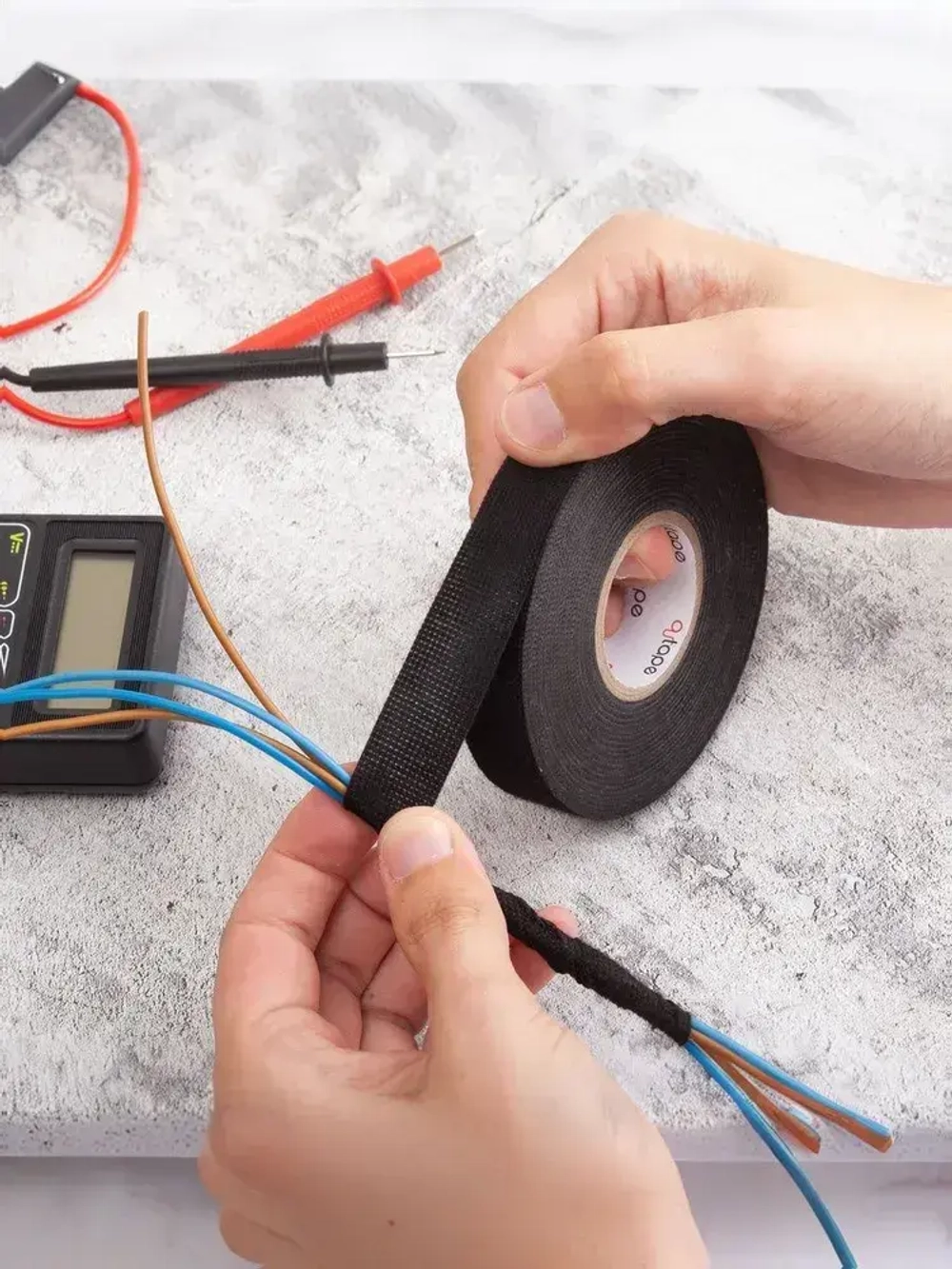 Изолента черная автомобильная тканевая подкапотная лавсан, флисовая для жгутования, набор 3 шт, 19мм х 15м