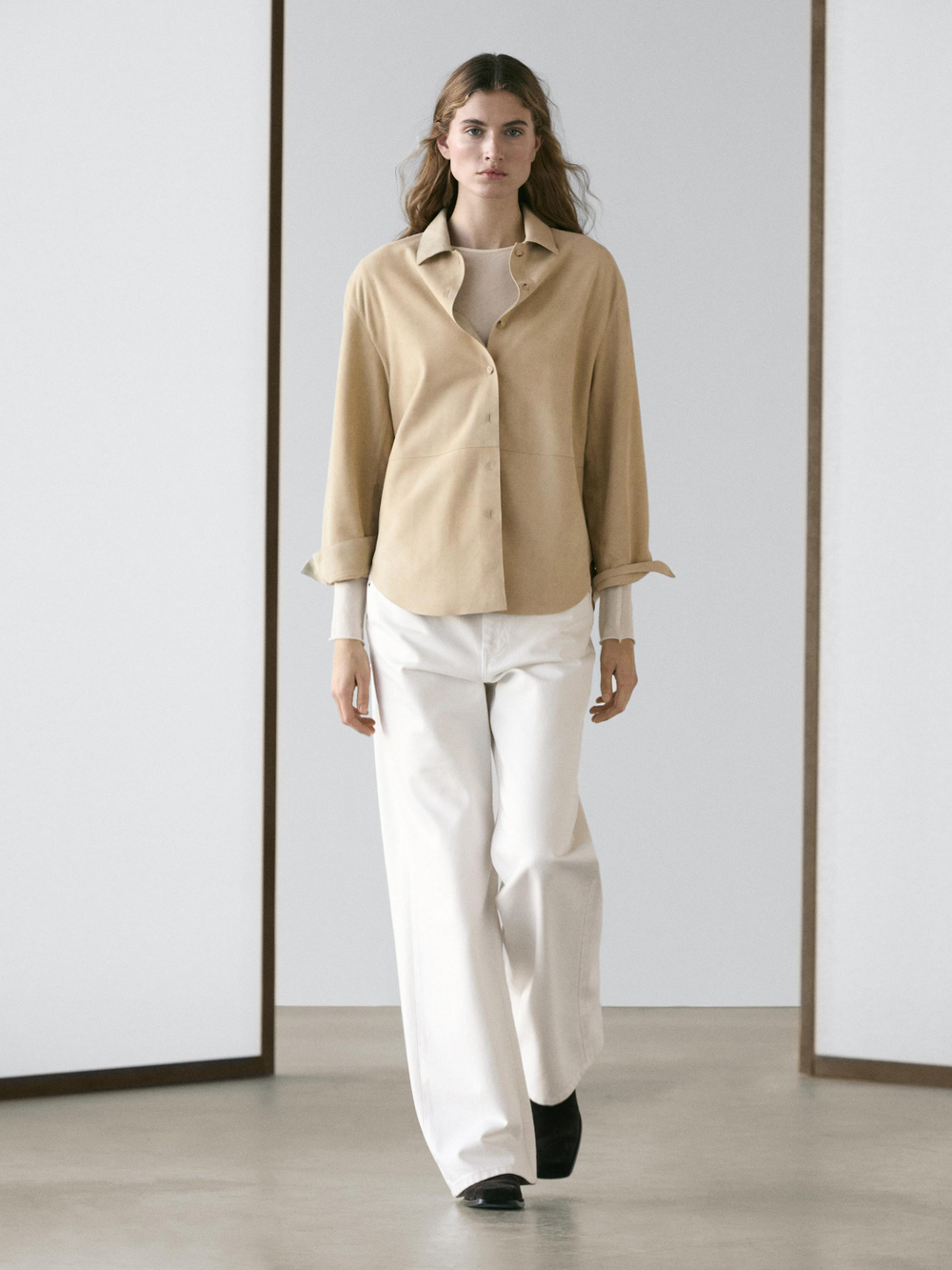 Massimo Dutti Замшевая рубашка, песочный