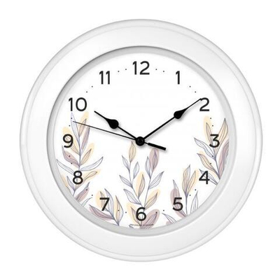 Часы настенные, модель 12, D 300мм, стекло пластик, пластиковый обод, цвет-прозрачный/белый