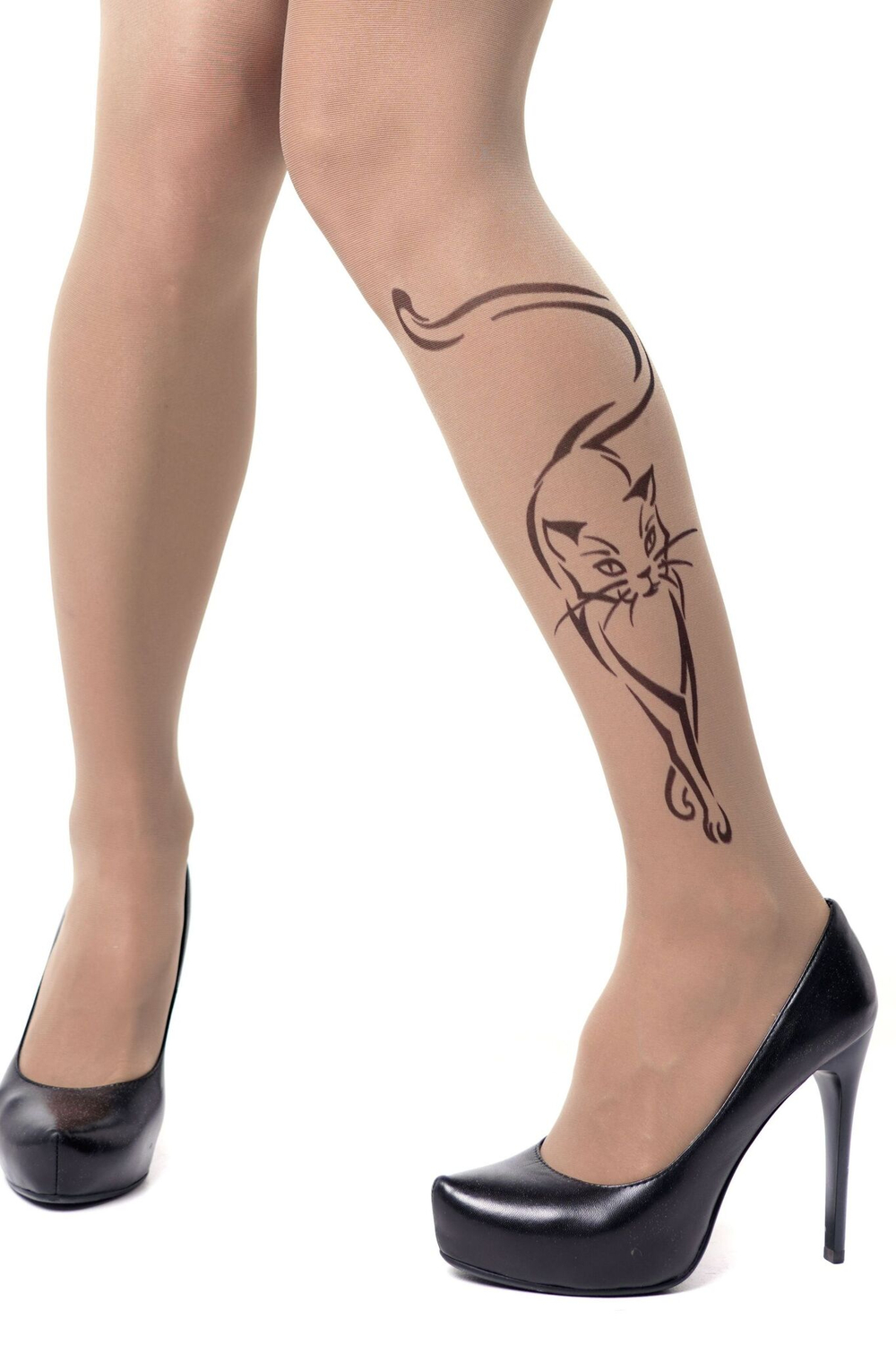 Колготки с принтом в виде кошки (Размер: S-M-L) (Цвет: бежевый)