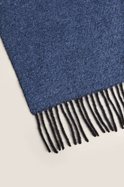 ZARA HOME ОДНОТОННЫЙ ПЛЕД С БАХРОМОЙ, СИНИЙ