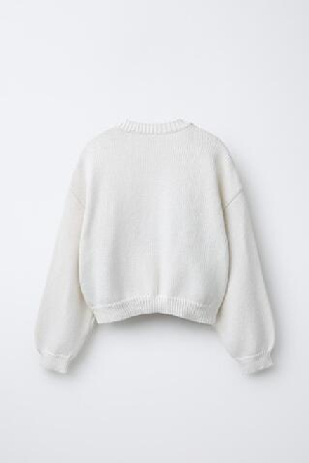 ZARA КАРДИГАН С ОБЪЕМНЫМИ РУКАВАМИ, ЭКРЮ