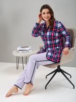Пижама с брюками КБ-002/клеткасерая-малина