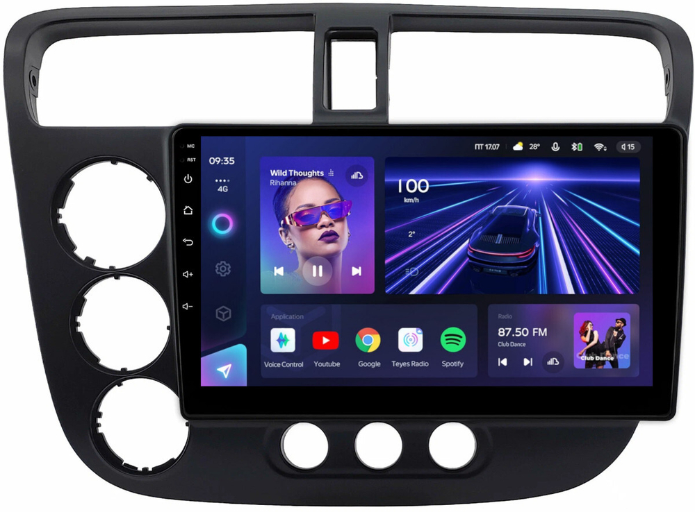 Магнитола для Honda Civic 7 2001-2005 левый руль - Teyes CC3 монитор 9" QLED на Android 10, ТОП процессор, 4Гб+32Гб, CarPlay, 4G SIM-слот