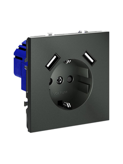 Розетка 1-м СП S70 16А с USB A+A с заземл. защ. шторки механизм титан Voltum VLS040406