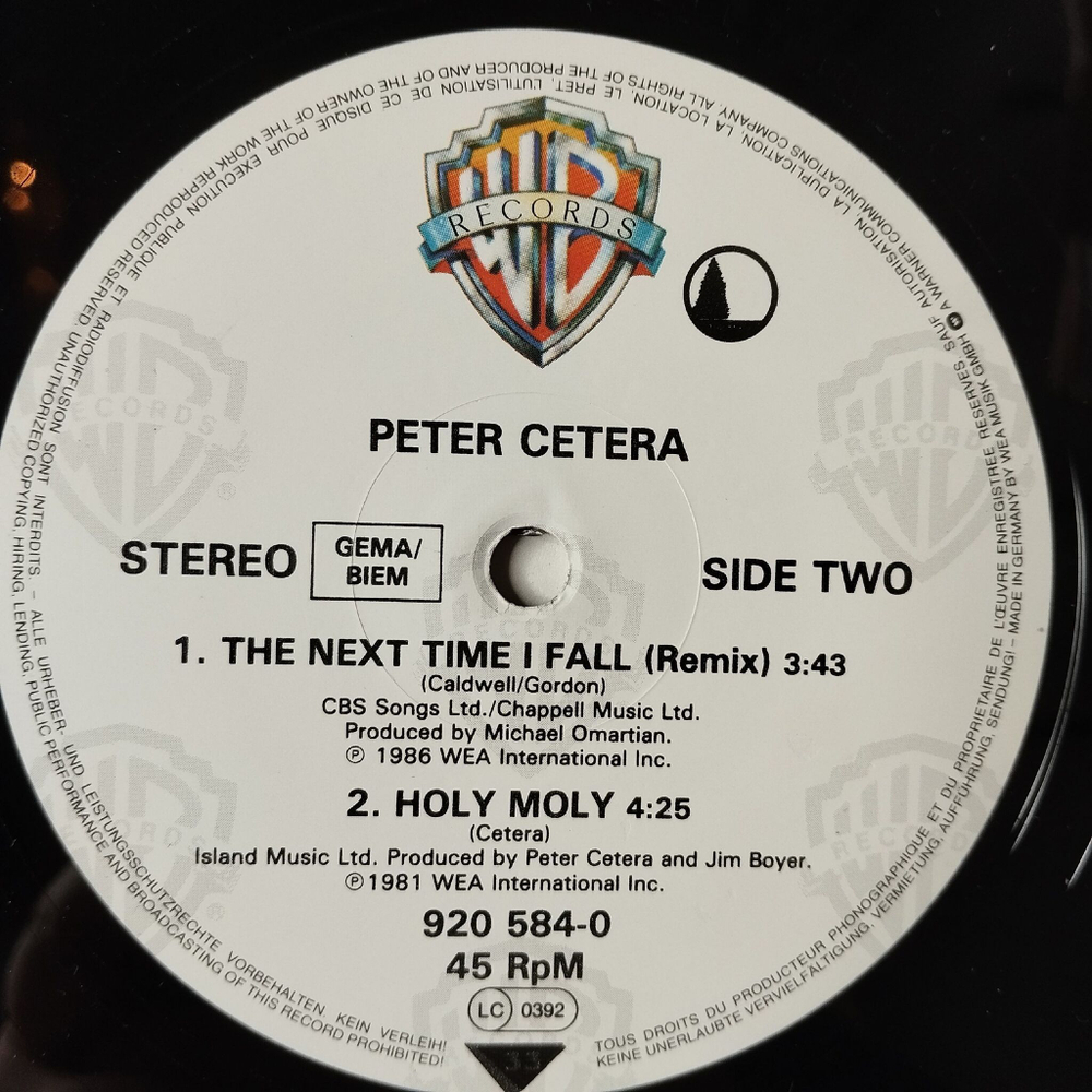 Винтажная виниловая пластинка LP Peter Cetera Duet With Amy Grant The Next Time I Fall (Extended Remix) (Germany 1986) Maxi Single 45 RPM