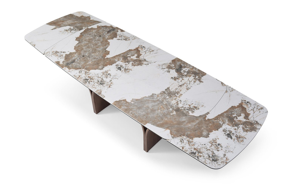 Стол DT2341 (180-260) белая глянцевая керамика/орех