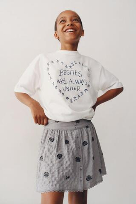 ZARA ЮБКА С ВЫШИВКОЙ, СЕРЫЙ