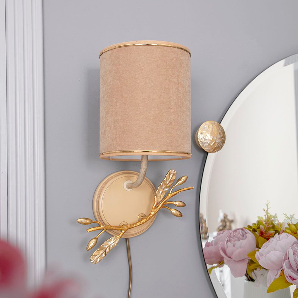 Бра настенный светильник Oliva Branch (Олива Бранч) правое Айвори Мраморное золото с абажуром Терра Беж - 2