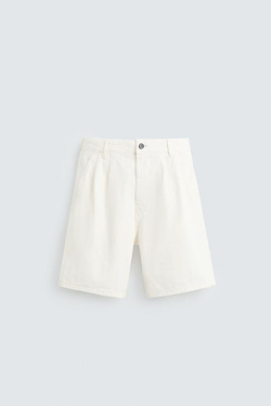 ZARA ШОРТЫ RELAXED FIT СО СКЛАДКАМИ, ЭКРЮ