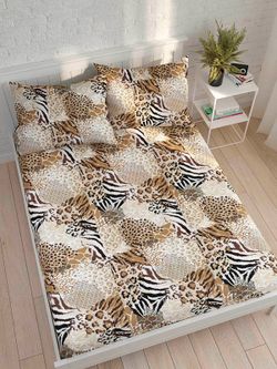 Постельное белье Сказка "Сафари" евро   наволочки 50х70 2шт Простынь на резинке 180х200 см  Пододеяльник 200х215 см