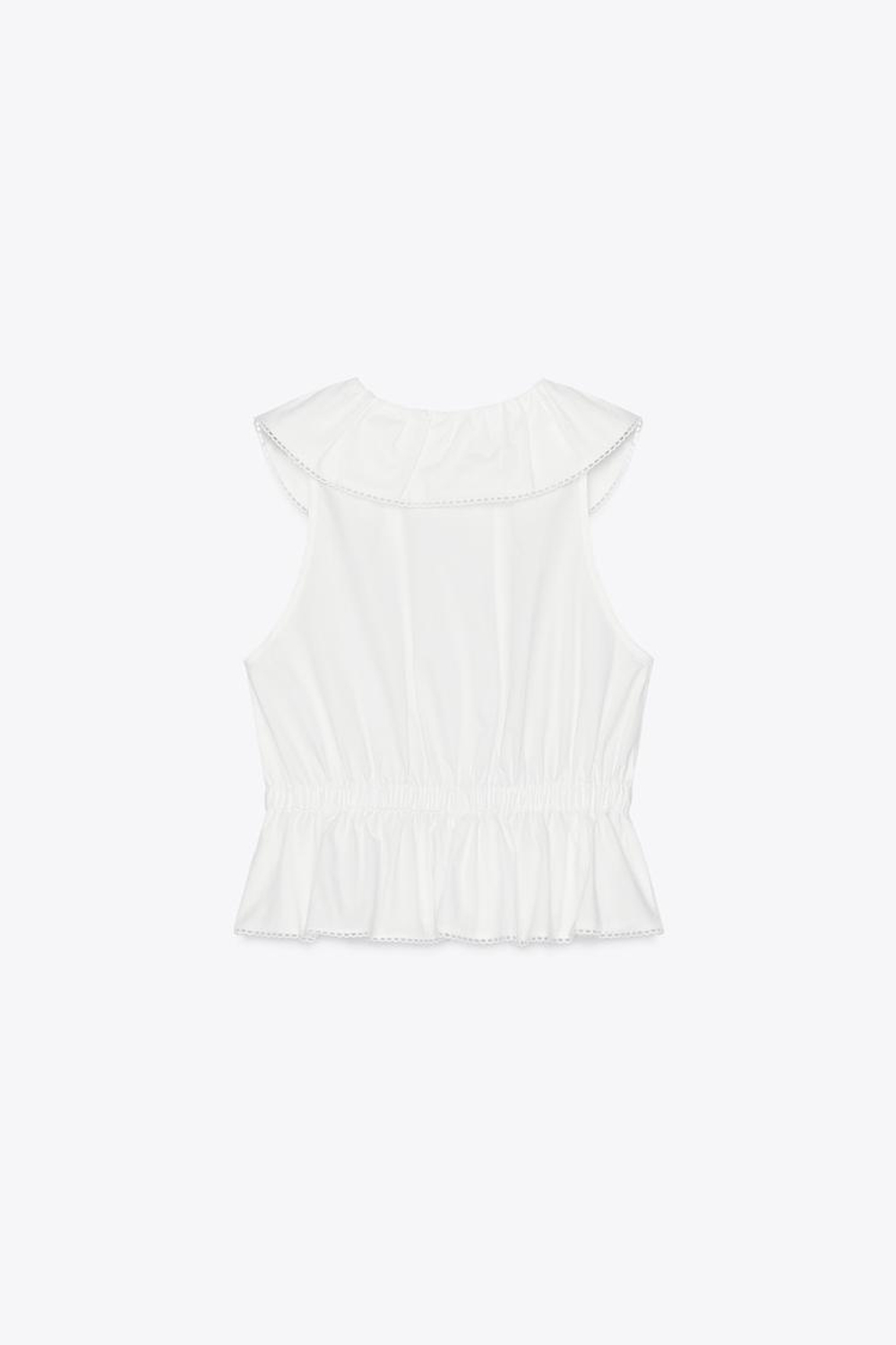 ZARA ТОП ИЗ ПОПЛИНА С КРУГЛЫМ ВОРОТНИКОМ, БЕЛЫЙ