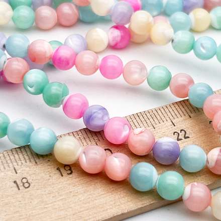 Перламутр Шар тонированный бусины, цвет микс, размер около 6,2-6,4 мм, цена за отрезок 19 см (1/2 нити)