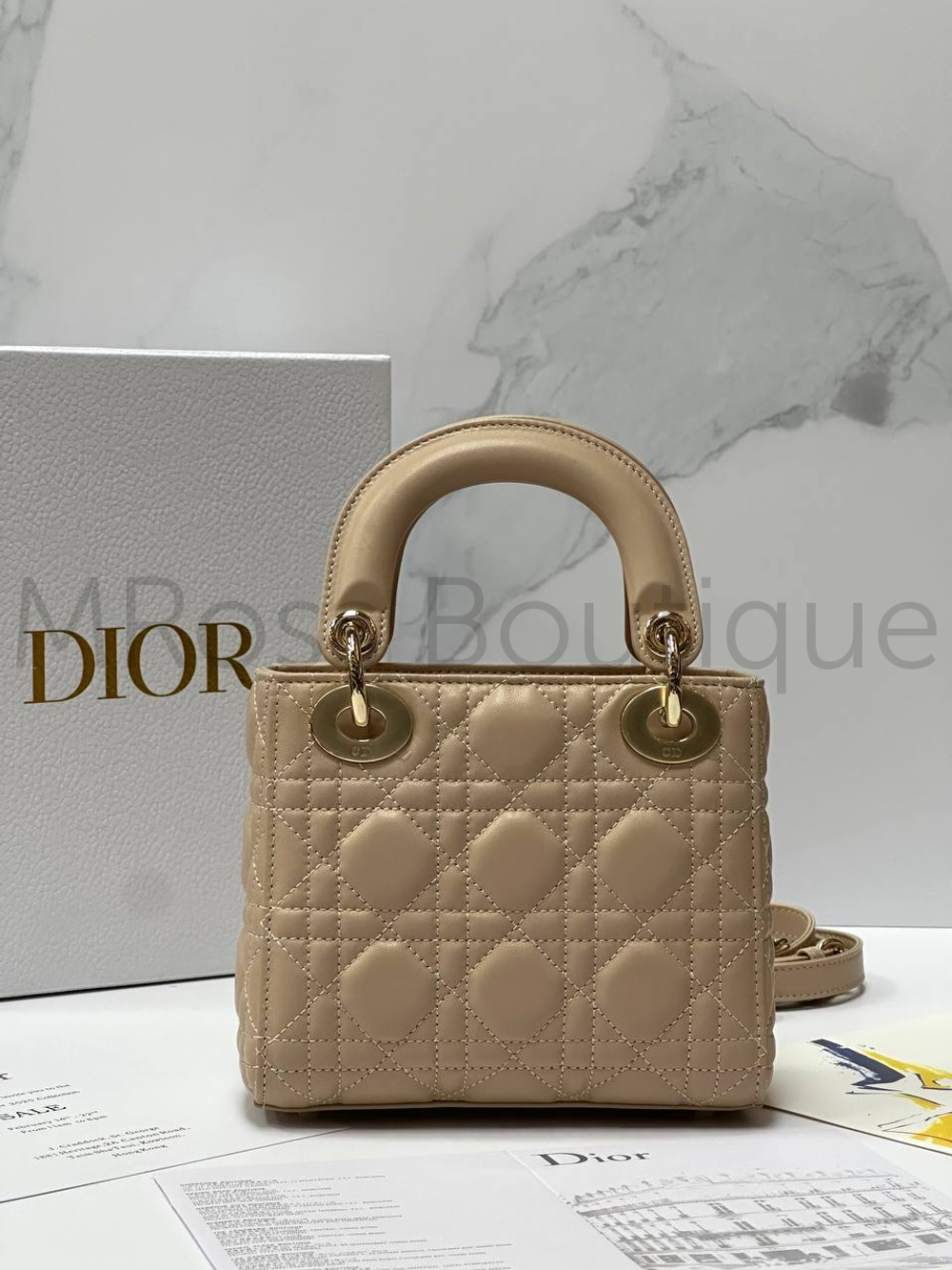 Женская сумка Lady Dior My ABC квадратная бежевого цвета