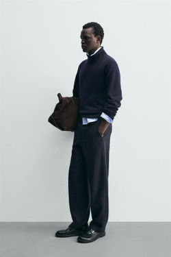 ZARA ПРЯМЫЕ БРЮКИ ИЗ 100% ШЕРСТИ, МОРСКОЙ СИНИЙ