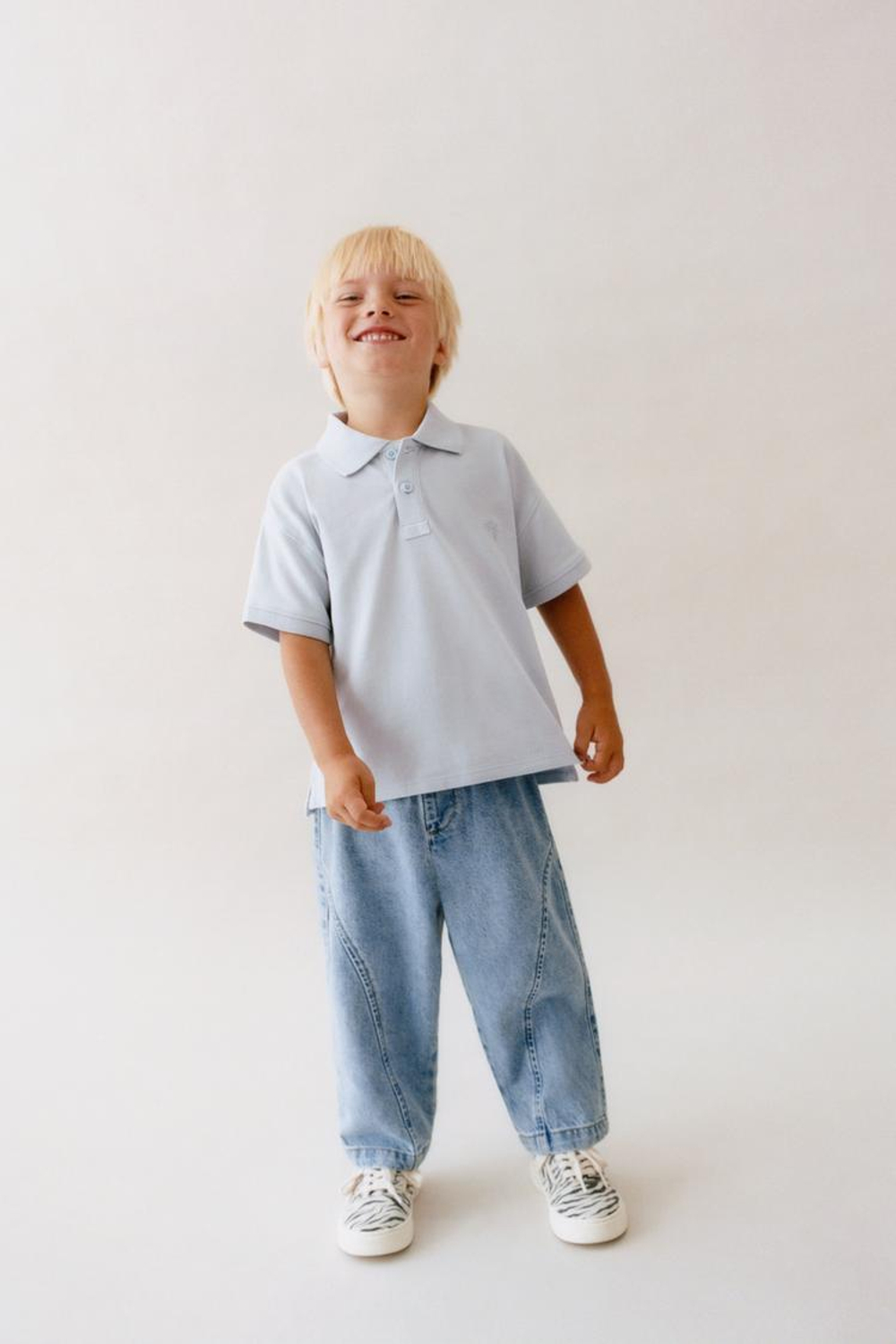 ZARA БАЗОВОЕ ОДНОТОННОЕ ПОЛО, ГОЛУБОЙ