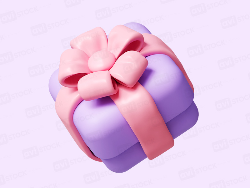 3D фиолетовый подарок с розовым бантом