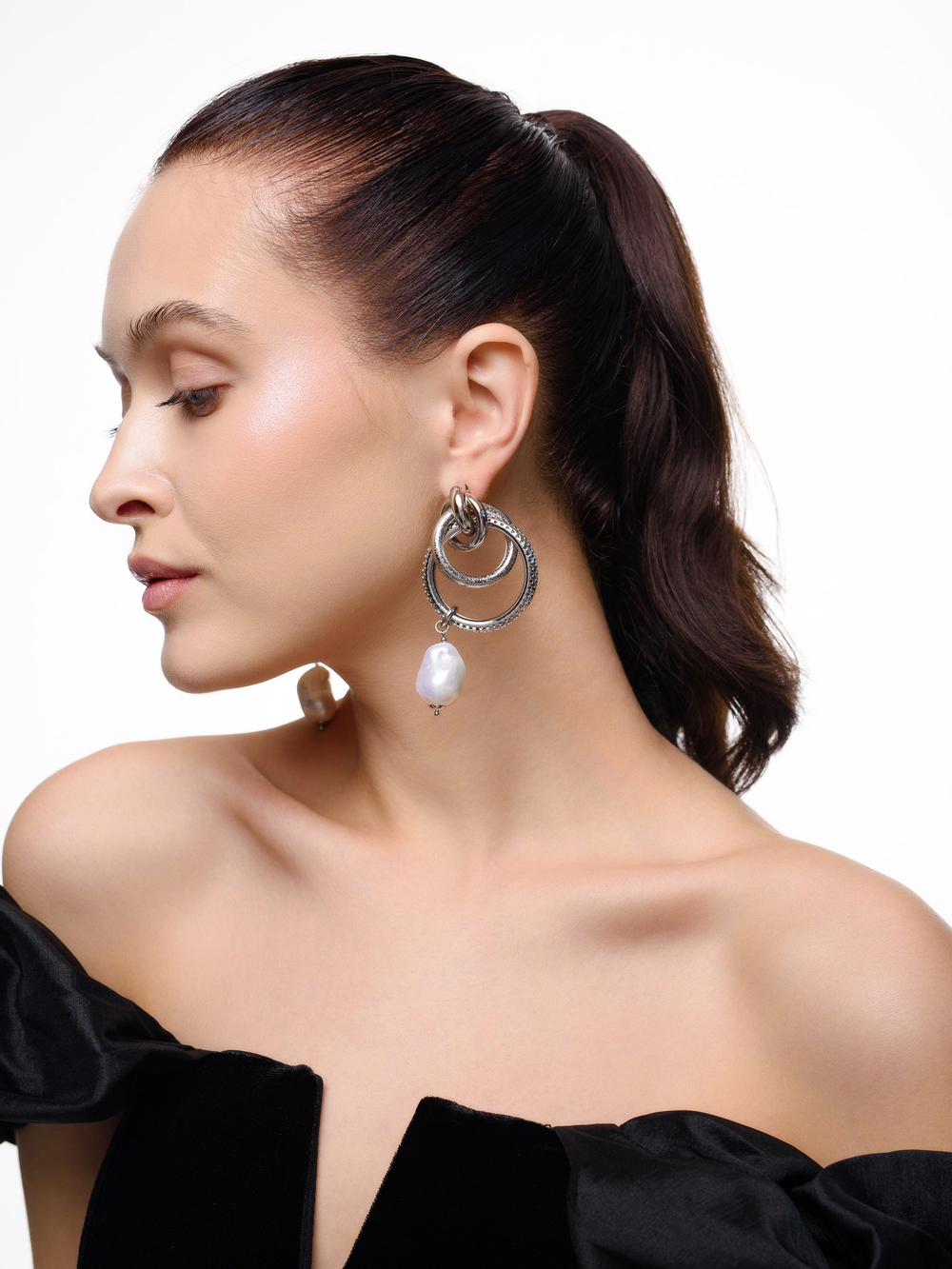 Серьги "Triple pearl ring" Silver