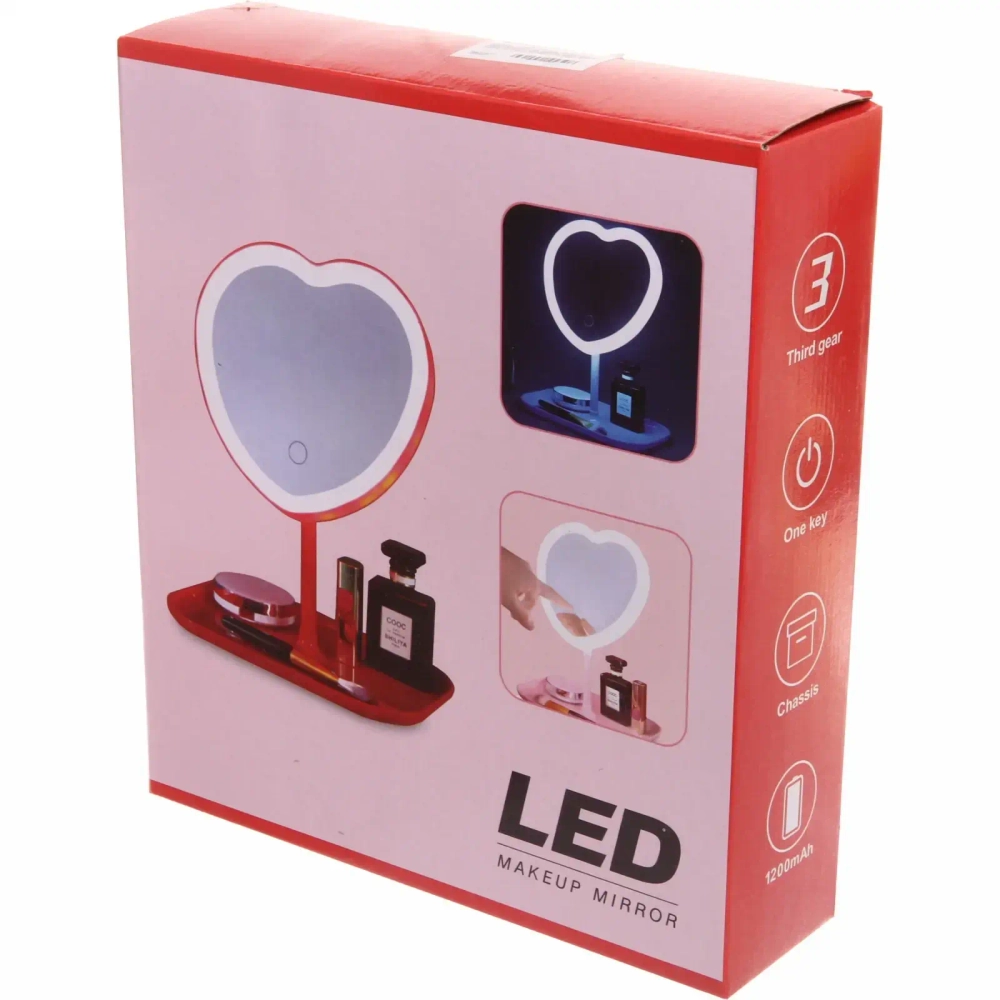 Зеркало настольное с подсветкой на подставке «Mary Touch - Heart», цвет голубой, USB, 20*28см