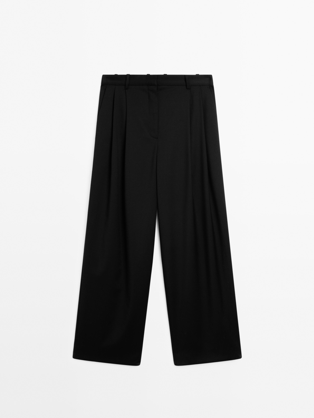 Massimo Dutti Брюки из тонкой шерсти со складками, черный