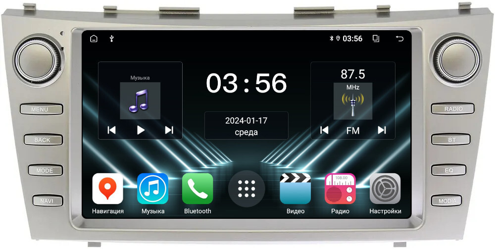 Магнитола для Toyota Camry 2006-2011 XV40 (рамка с крутилками) - FarCar DX9-8000K монитор 9" IPS на Android 13, 4+64Гб, CarPlay