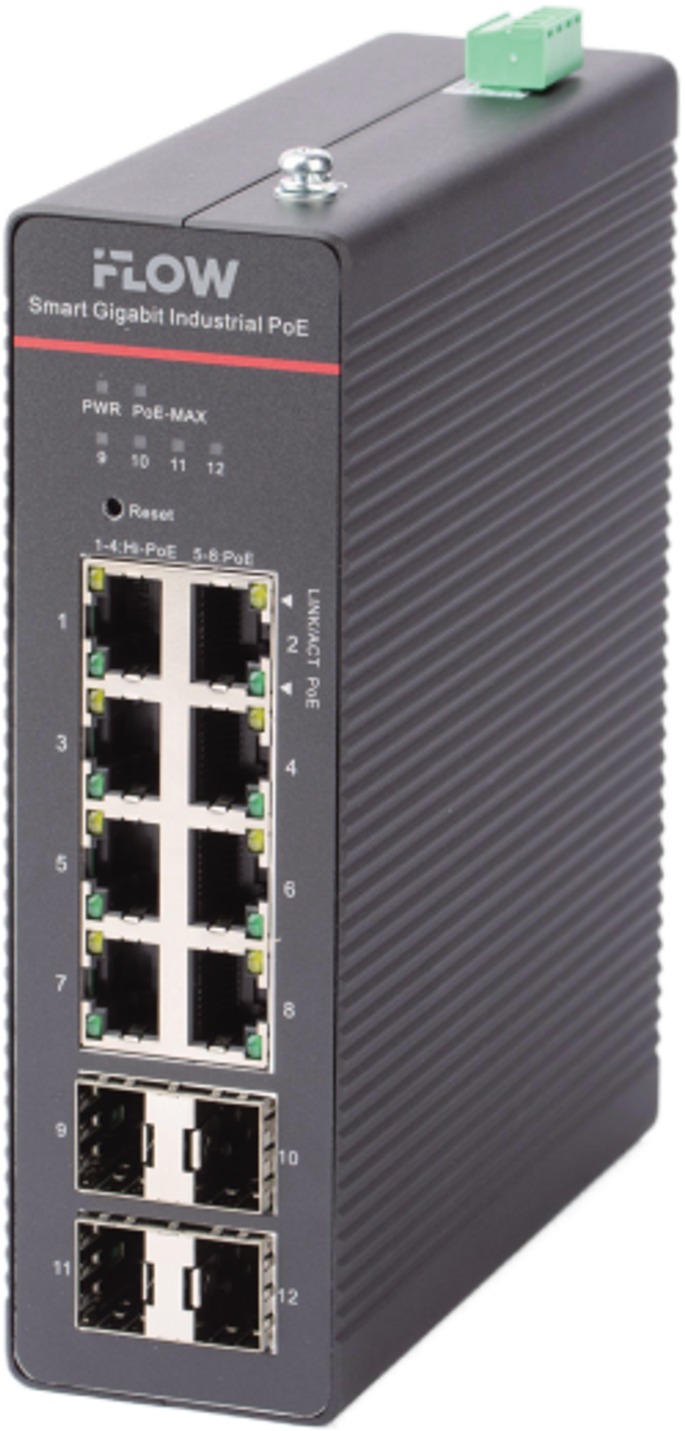 Настраиваемый промышленный 8-портовый PoE-коммутатор F-SW-IM612HPOE-PM-8G4GO