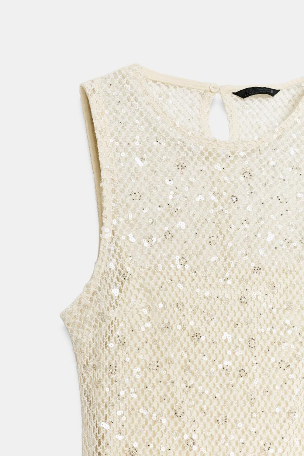 ZARA ПЛАТЬЕ МИДИ С ПАЙЕТКАМИ, ЭКРЮ