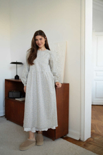 Платье Аврора из фланели, Кремовый с голубыми цветами