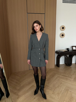 Платье из твида с длинным рукавом мини серое