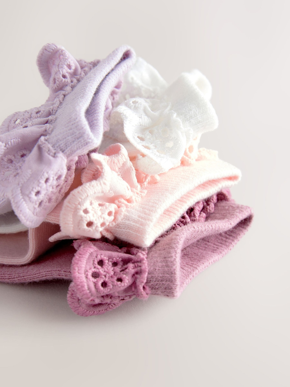 Носки хлопковые с рюшами для девочки Next E88-932, 4 шт., Розовый, Белый, Сиреневый