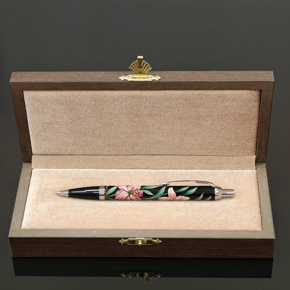 Ручка шариковая Parker "Лилии" №2 с ручной росписью в футляре